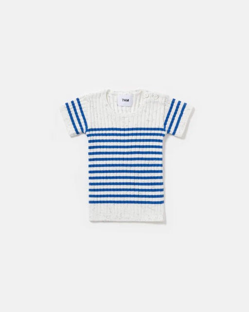 7AM - Short Sleeve Tee Marinière - Ribbed Mother & Baby Seashell/Blue Stripes 0 - 3M
