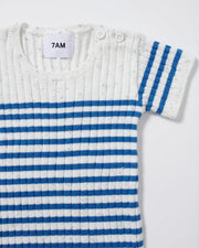 7AM - Short Sleeve Tee Marinière - Ribbed Mother & Baby Seashell/Blue Stripes 0 - 3M