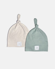 7AM - Top Knot Hat - 2 pack Mother & Baby Bondi Blue/Almond 0 - 3M
