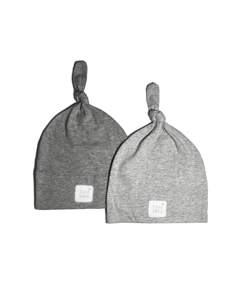 7AM - Top Knot Hat - 2 pack Mother & Baby Light Grey/Dark Grey 0 - 3M