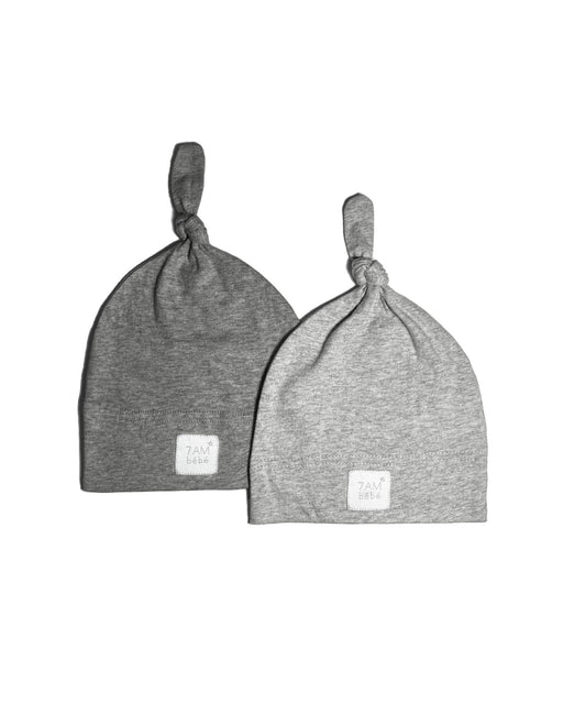 7AM - Top Knot Hat - 2 pack Mother & Baby Light Grey/Dark Grey 0 - 3M