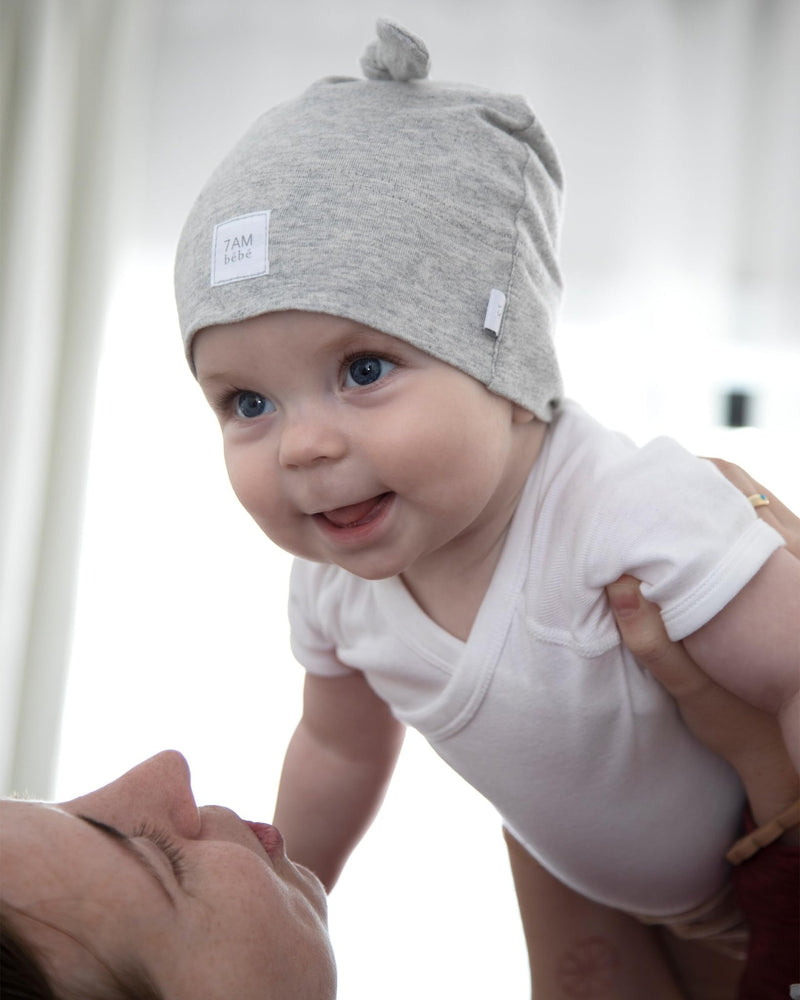 7AM - Top Knot Hat - 2 pack Mother & Baby Light Grey/Dark Grey 0 - 3M