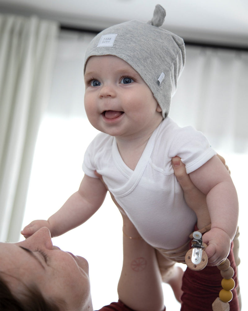 7AM - Top Knot Hat - 2 pack Mother & Baby Light Grey/Dark Grey 0 - 3M