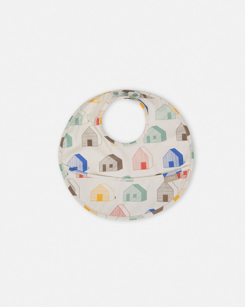 7AM - Waterproof Bib Mother & Baby Rainy Houses Teal
