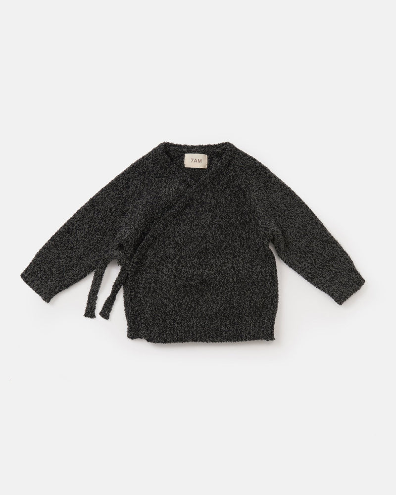 7AM - Wrap Top - Fuzzy Mother & Baby Black Melange 0 - 3M