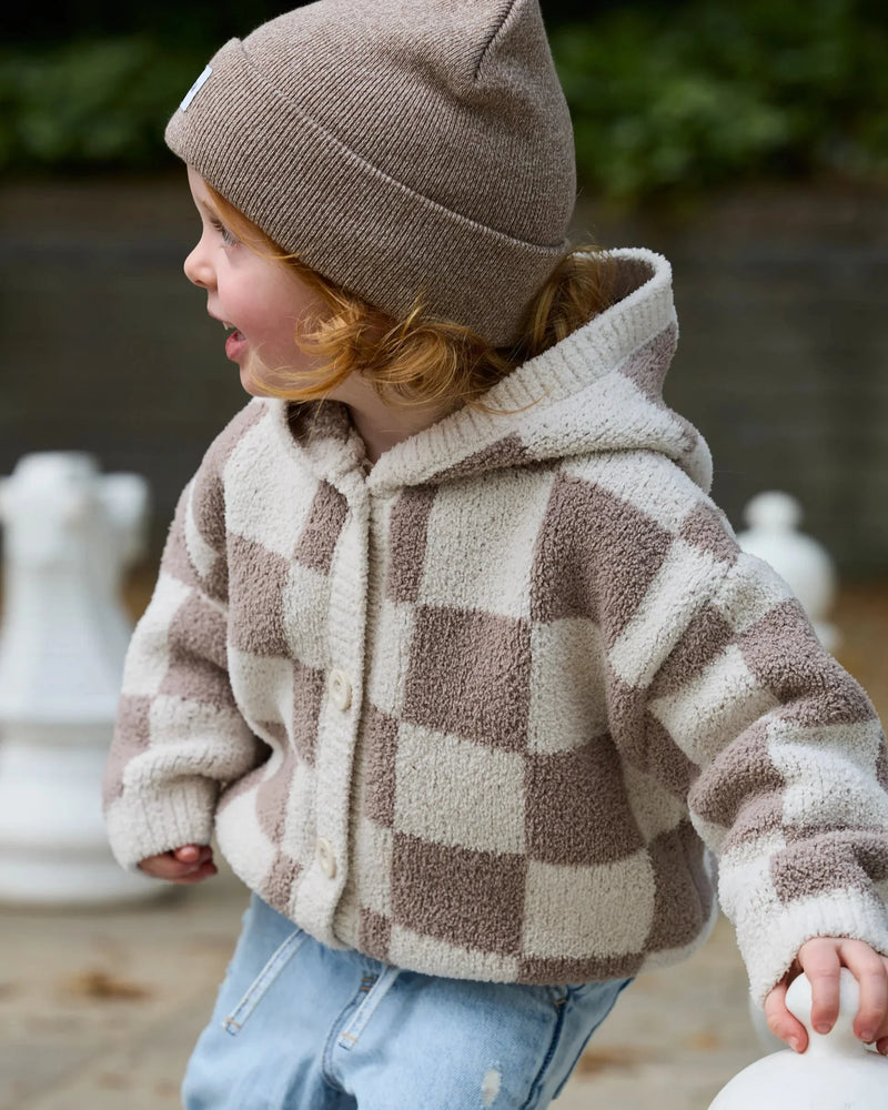 Hooded Cardigan - Checkers Fuzzy