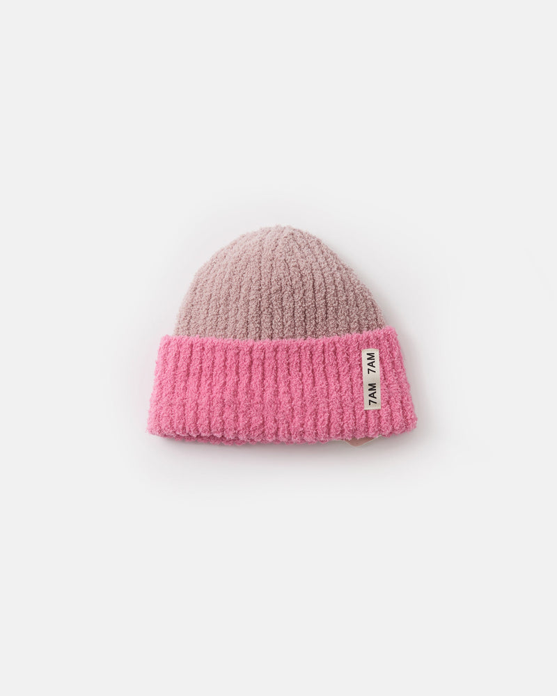 7AM - 2 - Tone Ribbed Beanie - Fuzzy