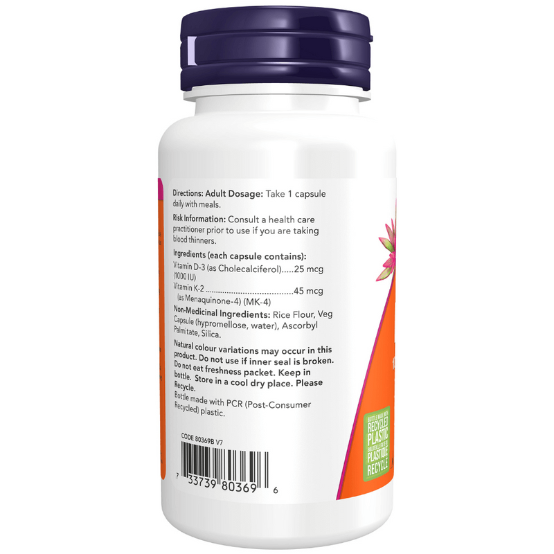 Now - Vitamin D - 3 1000 IU & K2 45MCG 120VCAP