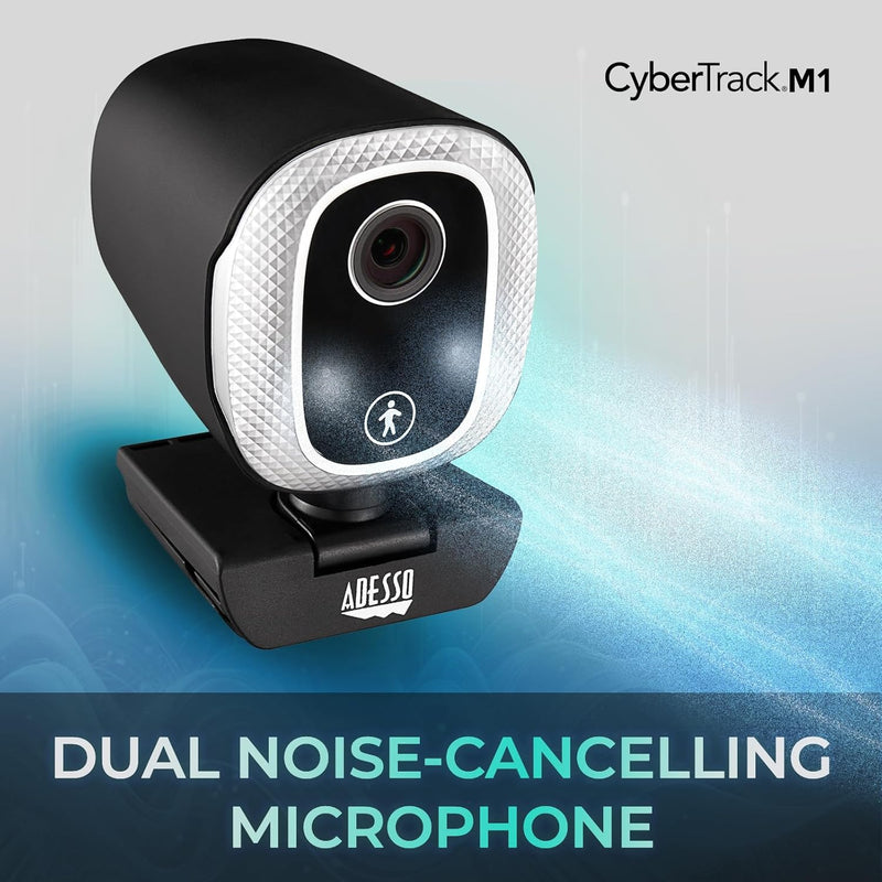 Adesso - Webcam 1080p CyberTrack M1 2.1MP Dual Mics Fixed Focus with Noise Cancelling 305 Degree Motion Tripod Mountable  - Black