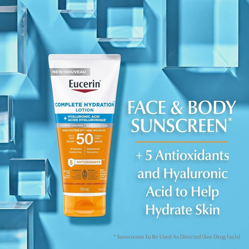 Eucerin Complete Hydration Face & Body Sunscreen SPF 50, 150 mL