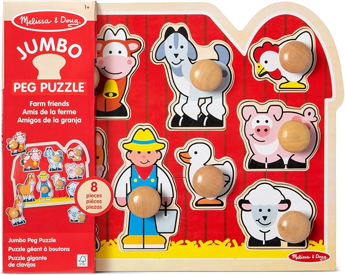 Melissa & Doug - Farm Friends Jumbo Peg Puzzle - 8 Pieces