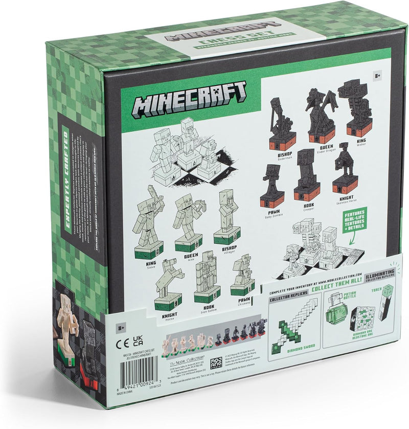 The Noble Collection - Minecraft Chess Set | Overworld Heroes vs. Hostile Mobs