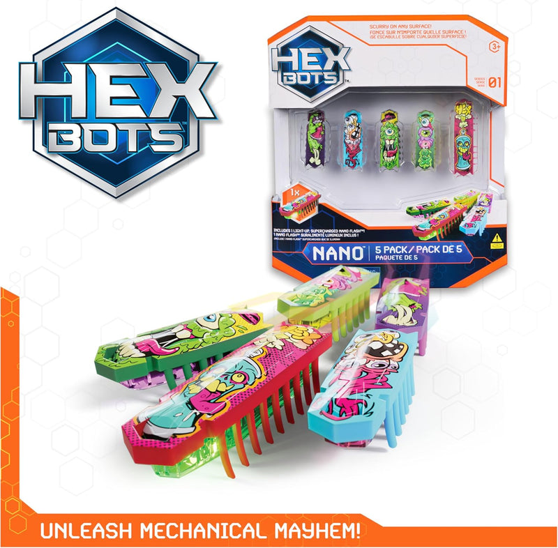 HEX BOTS - Nano 5 Pack, 4 Mini Bots with Bonus Flash Bot