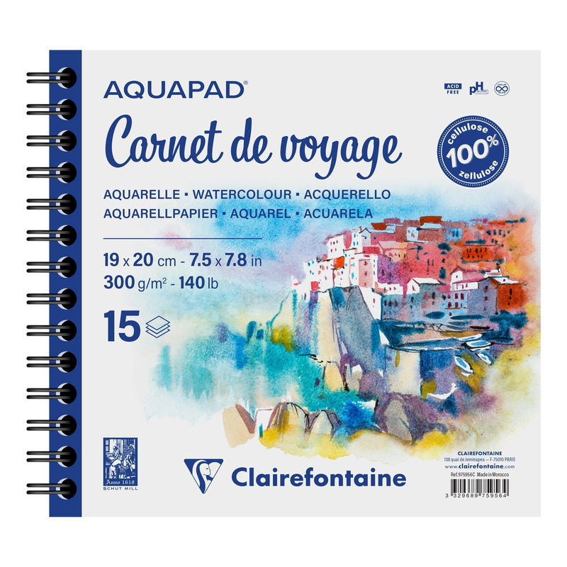 Clairefontaine Aquapad Watercolour Travel Notebook – 7.5 × 7.9 in, 15 sheets
