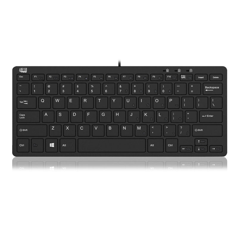 Adesso - Keyboard Wired SlimTouch Mini with 2 USB Hub - Black