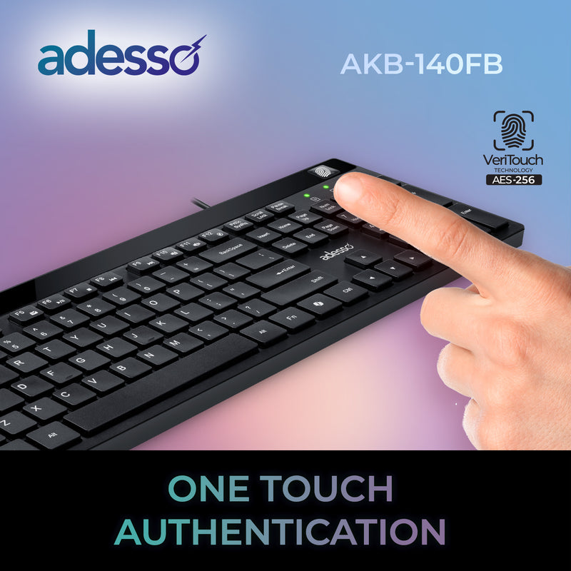 Adesso - Keyboard & Mouse Combo Wired Quiet Switch Low Profile with Fingerprint Reader - Black