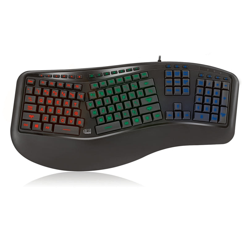 Adesso - Adesso Keyboard Wired Tru-Form 150 Ergonomic Multimedia Large Print 3 Colour LED Integrated Palm Rest - Black