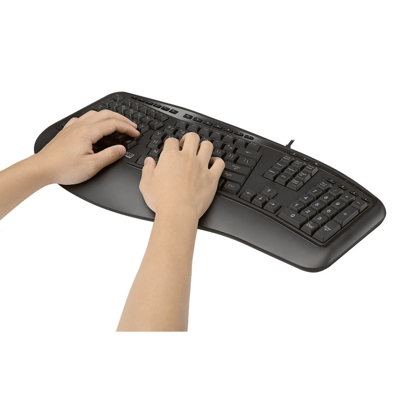 Adesso - Adesso Keyboard Wired Tru-Form 150 Ergonomic Multimedia Large Print 3 Colour LED Integrated Palm Rest - Black