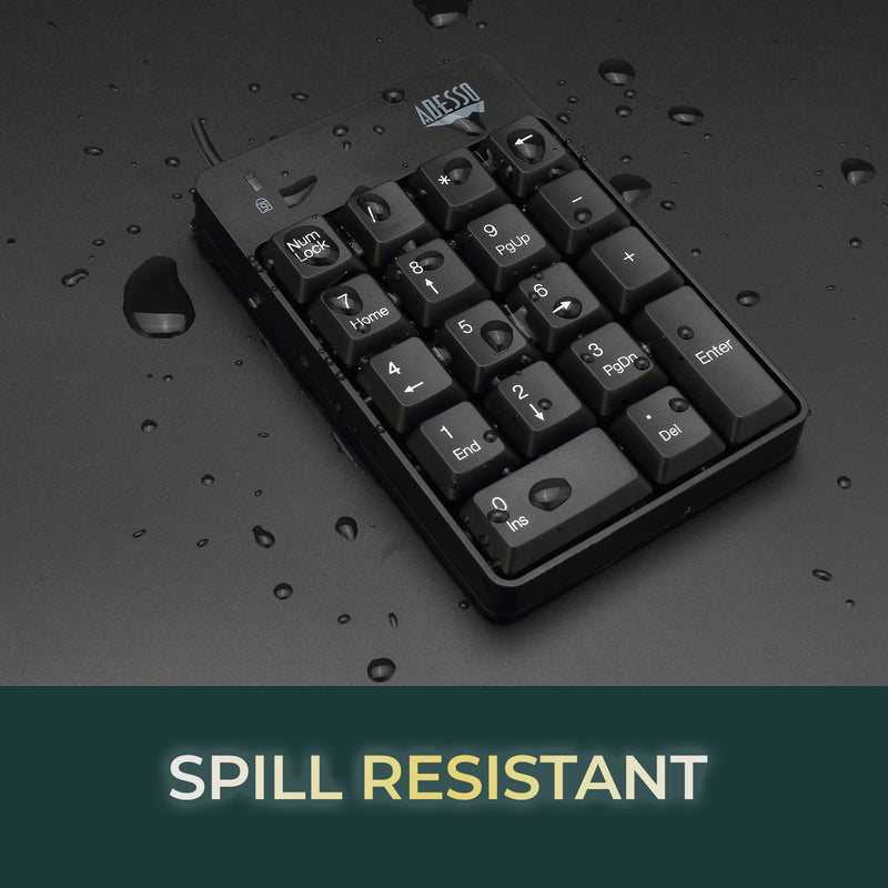 Adesso - Adesso Keypad Wired Mechanical Numeric 18 Keys Spill Resistant - Black