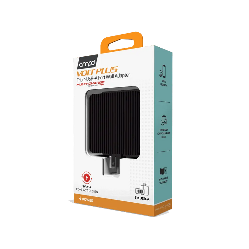 AMPD – Chargeur mural USB-A à trois ports Volt Plus | Noir