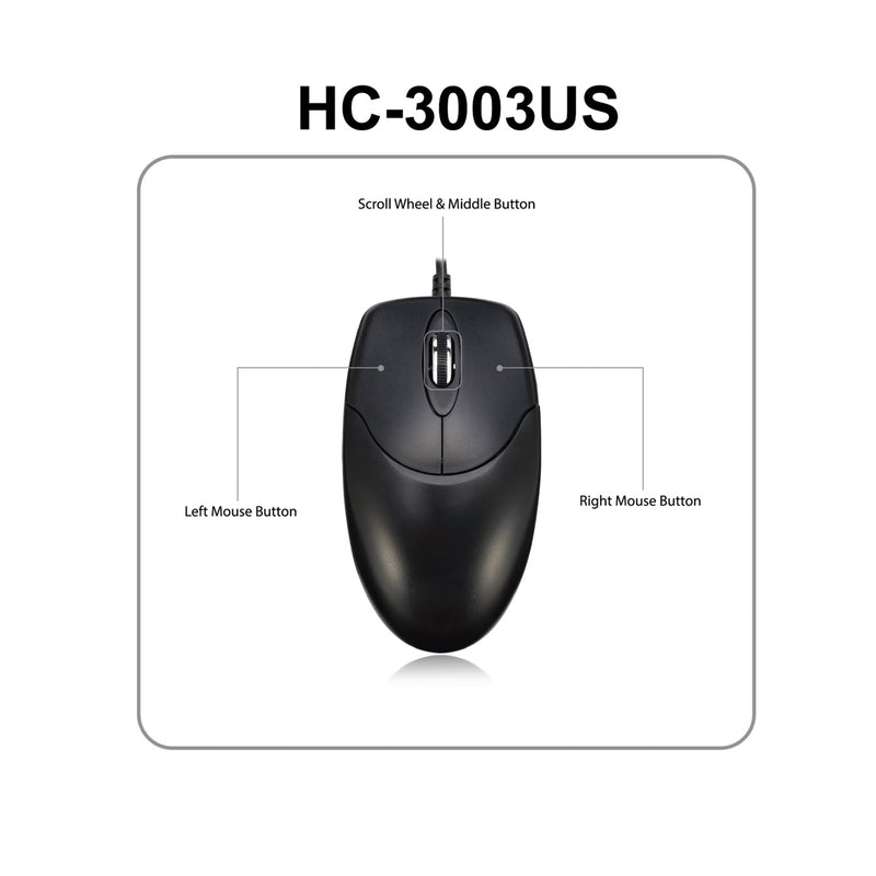 Adesso - Mouse Wired HC-3003US 3 Buttons optical scroll up to 1000dpi PC/Mac - Black - Limolin 