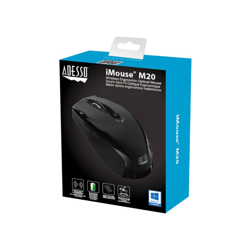 Adesso - Mouse Wireless Ergonomic M20B 6 Button up to 1600dpi PC/Mac - Black - Limolin 