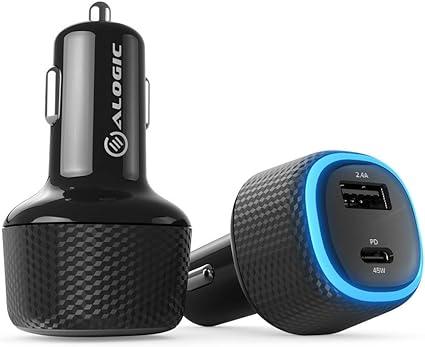 Alogic - Car Charger 2 Port USB-C 45W Power Delivery USB-A 12W Fast Charge For Laptops Tablets & Phones Cable X- Black X - Limolin 