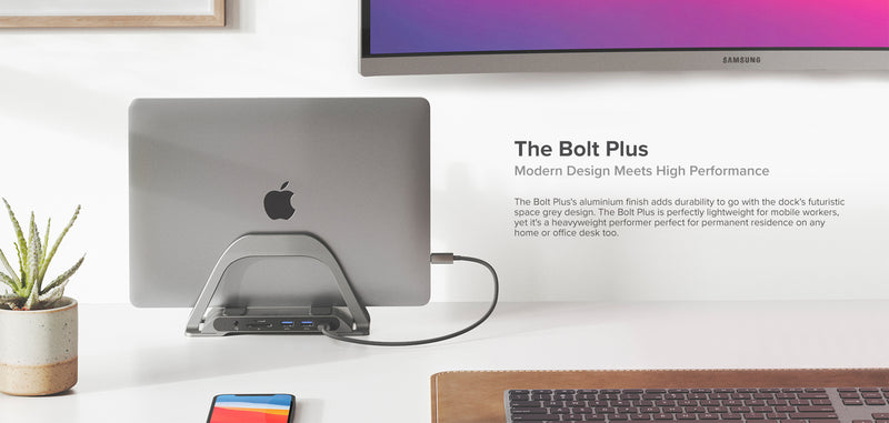 Alogic - Docking Station USB-C Dual Monitor with Stand 4K 10-in-1 100W Power Delivery 2x HDMI Bolt Plus - Space Grey - Limolin 
