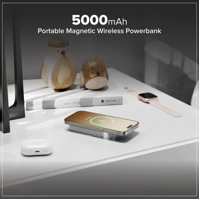 Alogic - Qi Charging & Powerbank Matrix+ 5000mAh 3-in-1 Fast Charging 7.5W USB-C Apple Watch Charger 2W 30W Wall Charger Kickstand MagSafe - Black - Limolin 