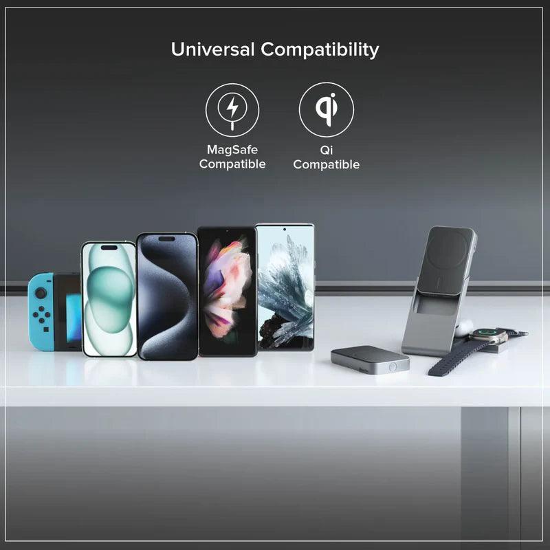 Alogic - Qi Charging & Powerbank Matrix+ 5000mAh 3-in-1 Fast Charging 7.5W USB-C Apple Watch Charger 2W 30W Wall Charger Kickstand MagSafe - Black - Limolin 