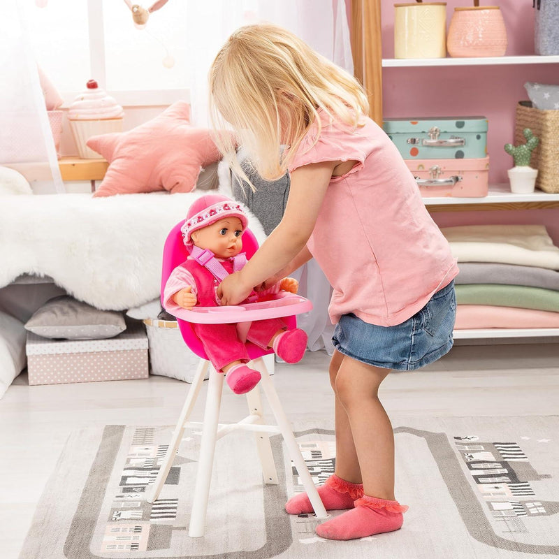 Bayer Design - Plastic High Chair - Pink - Integrated Dining Plate, Seat Belt, Accessories for Baby Dolls up to 18? - Pink - Age 3+ - Limolin 