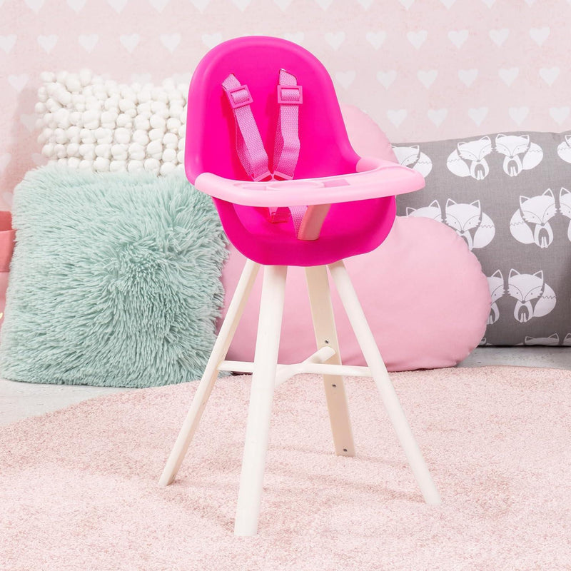Bayer Design - Plastic High Chair - Pink - Integrated Dining Plate, Seat Belt, Accessories for Baby Dolls up to 18? - Pink - Age 3+ - Limolin 