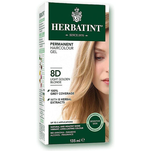 BioForce - Herbatint - Permanent Hair Color - D8 Light Golden Blonde - 135ml - Limolin 