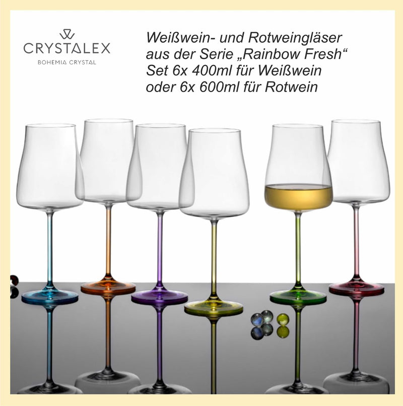 Bohemia Crystal - Rainbow Fresh Wine 400ml (Set of 6) Assorted - Limolin 