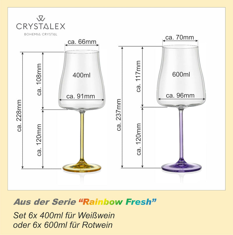 Bohemia Crystal - Rainbow Fresh Wine 400ml (Set of 6) Assorted - Limolin 