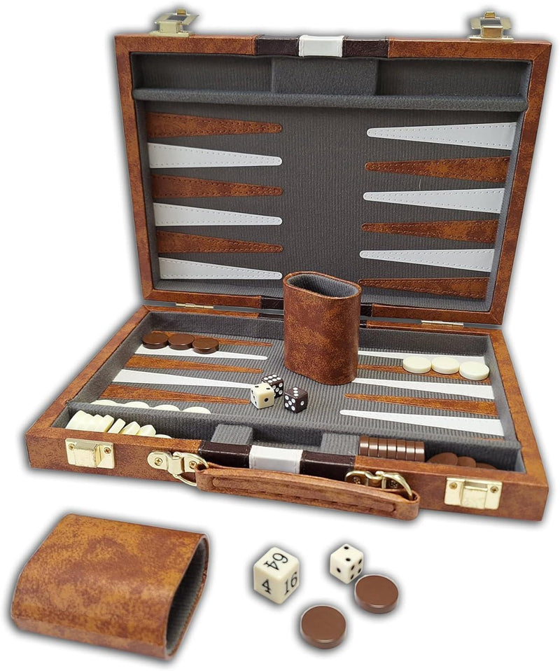 CHH Games - Backgammon - 11 Inch Vinyl Brown & White Backgammon - Limolin 