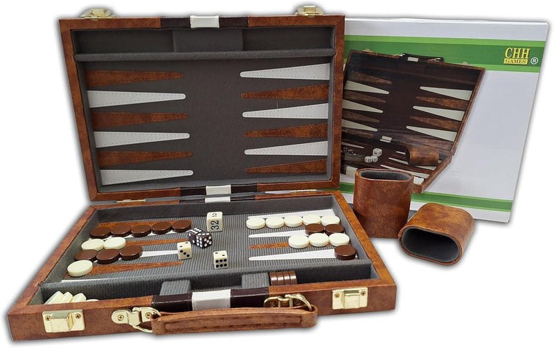 CHH Games - Backgammon - 11 Inch Vinyl Brown & White Backgammon - Limolin 