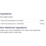 Canprev - D3 & K2 - Organic Coconut Oil, 240 softgels - Limolin 