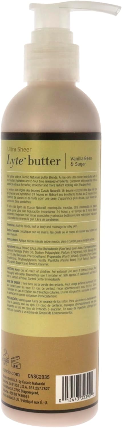 Cuccio - Lyte Vanilla Bean and Sugarcane Ultra Sheer Body Butter 8 oz - Limolin 
