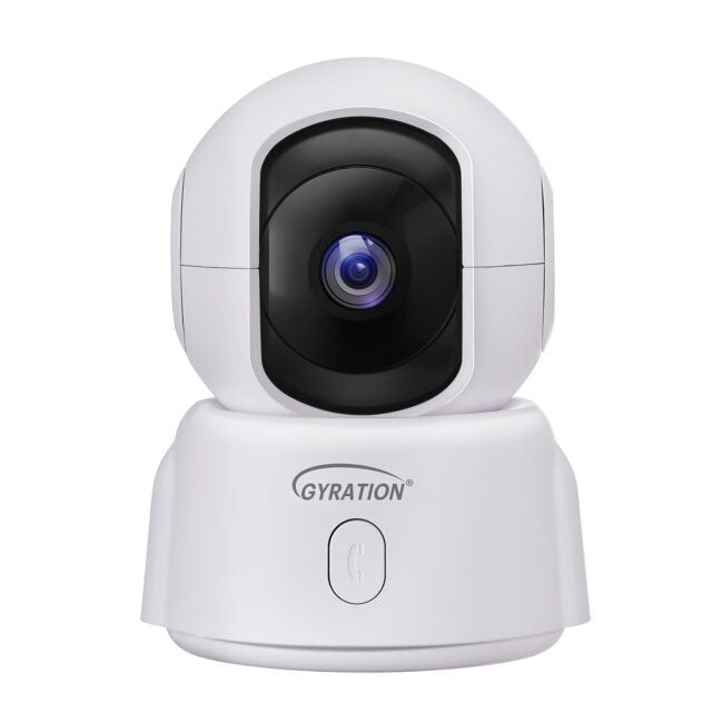 Gyration - Smart Home Indoor Wifi Camera 2K Cyberview 2000 PTZ (Pan Tilt Zoom) Built in Mic Night Vision Google & Alexa - Call Button - White