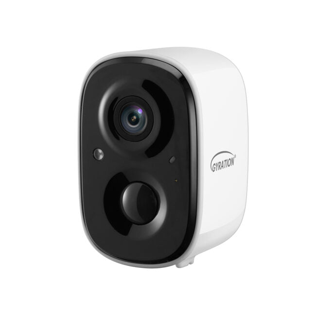 Gyration - Smart Home Outdoor/Indoor Wifi Camera 2MP Cyberview 2010 IP65 Waterproof Built in Mic Motion Detection Night Vision Rechargeable Battery - White