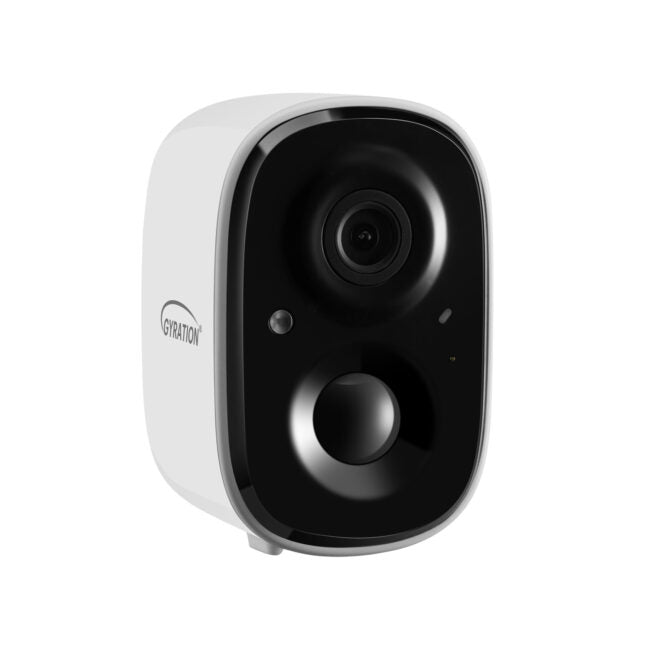 Gyration - Smart Home Outdoor/Indoor Wifi Camera 2MP Cyberview 2010 IP65 Waterproof Built in Mic Motion Detection Night Vision Rechargeable Battery - White
