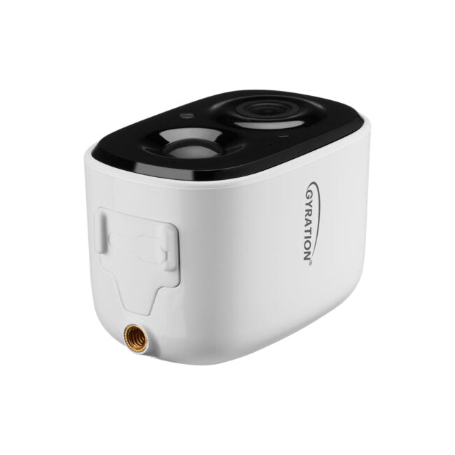 Gyration - Smart Home Outdoor/Indoor Wifi Camera 2MP Cyberview 2010 IP65 Waterproof Built in Mic Motion Detection Night Vision Rechargeable Battery - White