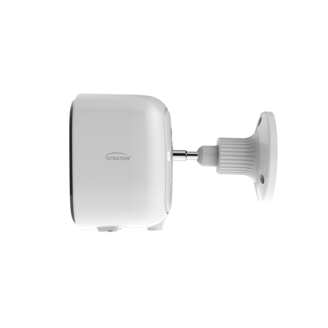 Gyration - Smart Home Outdoor/Indoor Wifi Camera 2MP Cyberview 2010 IP65 Waterproof Built in Mic Motion Detection Night Vision Rechargeable Battery - White