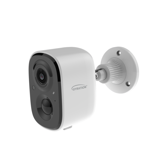 Gyration - Smart Home Outdoor/Indoor Wifi Camera 2MP Cyberview 2010 IP65 Waterproof Built in Mic Motion Detection Night Vision Rechargeable Battery - White