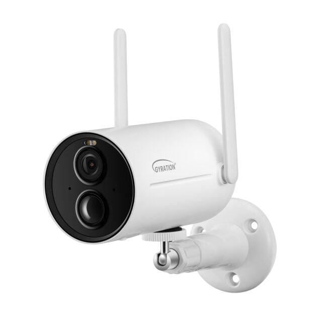 Gyration - Smart Home Outdoor/Indoor Wifi Camera 3MP Cyberview 3010 IP65 Waterproof Solar Powered Built in Mic Motion Detection Starlight Technology - White