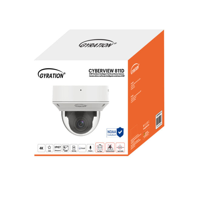 Gyration - Outdoor Network Camera CYBERVIEW 811D 8MP Intelligent Varifocal Dome