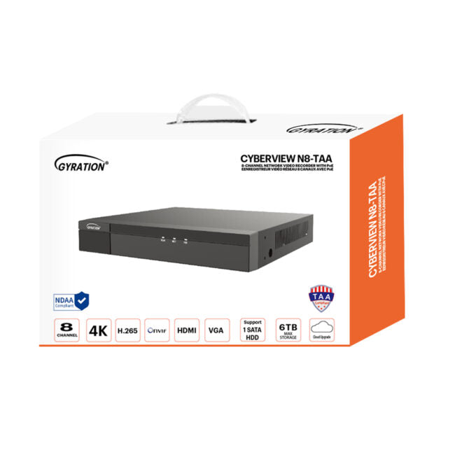 Gyration - Network Video Recorder (NVR) CYBERVIEW N8-TAA with PoE 8-Channel Input - TAA Compliant