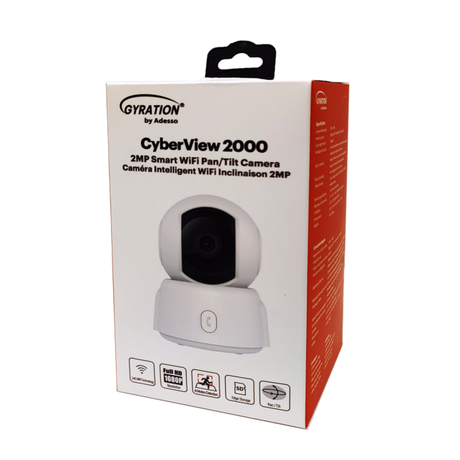 Gyration - Smart Home Indoor Wifi Camera 2K Cyberview 2000 PTZ (Pan Tilt Zoom) Built in Mic Night Vision Google & Alexa - Call Button - White
