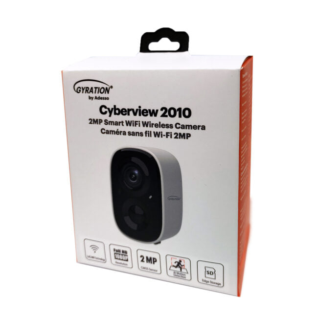 Gyration - Smart Home Outdoor/Indoor Wifi Camera 2MP Cyberview 2010 IP65 Waterproof Built in Mic Motion Detection Night Vision Rechargeable Battery - White